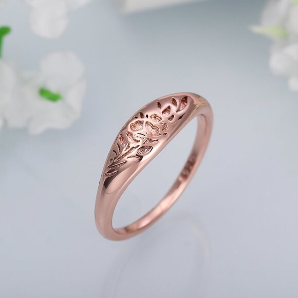 14K Rose Gold Plated Flower Carved Unique Vintage Rings for Women, L022